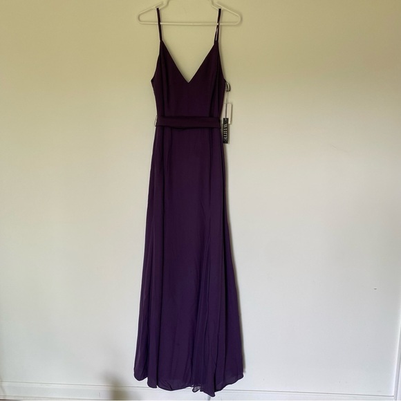 White by Vera Wang Maxi Bridesmaid Dress in Amethyst Belted Waist Sz 10 - Picture 2 of 16